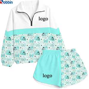Summer Hip Hop Solid <b>Top</b> Tracksuits Sets Custom Casual 2Pcs Windbreaker Short Jacket Zip Cotton Streetwear Short Set Women - Product Image 1