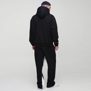 Conjunto Deportivo Unisex de Invierno para Hombre, Talla Grande, Color Sólido, Sudadera Corta con Bloques de Color, Pantalones Deportivos Anchos, Estilo Urbano - Product Image 3