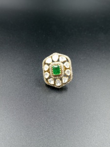 Geometric Hexagone <b>Cocktail</b> <b>Ring</b> Silver 18K <b>Gold</b> Plated Women's Classic Glam Wedding Jewelry Pave Setting Green Rectangle Stone - Product Image 4