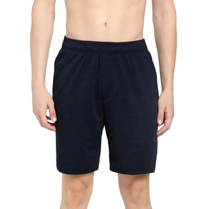 Men's Navy Solid Cotton Bermuda Shorts <b>Elastic</b> Waist Mid Rise Casual Breathable Knitted Short Pants - Product Image 1