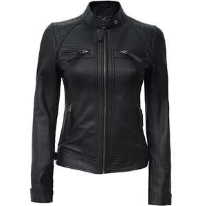 Chaqueta de Cuero Genuino para Mujer, Color Negro Sólido, de Lujo, a la Moda, Impermeable, de Secado Rápido, Estilo Urbano - Product Image 6