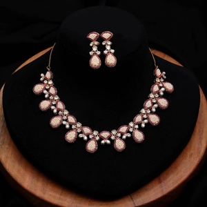 Traditional Pearl Ruby Necklace Set 22K Gold Plated Brass Handmade Indian Bridal Jewelry Wholesale Factory - Product Image 2