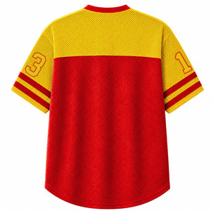 NSPDK Sorority T-shirt décontracté en maille pour femme, col en V, manches courtes, coloris rouge et jaune, respirant - Product Image 3