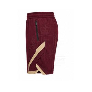 Men's Maroon Sport <b>Shorts</b> With Beige Stripes Quick Dry Drawstring Waist <b>Zip</b> <b>Pockets</b> Knitted Polyester Athletic Wear - Product Image 5