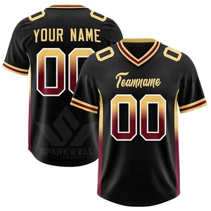 Camiseta de Rugby Personalizada para Hombre, Degradado Negro, Dorado y Rojo, Cuello en V, Manga Corta, Sublimada, Absorbe la Humedad, Nombre y Número del Equipo - Product Image 1