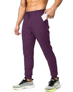 Pantalones Deportivos para Hombre, Color Morado, Cintura Elástica con Cordón, Bolsillos Laterales, Secado Rápido, Tejido de Punto, Estilo Casual para Primavera - Product Image 1