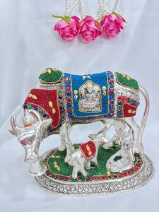 Statue de veau en aluminium avec finition en pierre complexe, art populaire, décoration intérieure religieuse, artisanat métallique, cadeau - Product Image 1