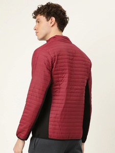 Men's Red <b>Quilted</b> Puffer Jacket Stand Collar Zipper Front Windproof Casual Slim Fit Autumn Wear Solid Color Polyester <b>Wadding</b> - Product Image 3
