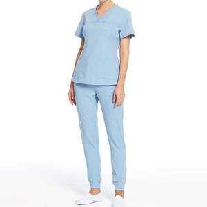 Ensembles d'uniformes infirmiers unisexes personnalisés pour usage hospitalier, haut et pantalon en coton tricoté 100% - Product Image 2