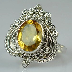 Citrine 925 Sterling Silver <b>Boho</b> Statement Promise <b>Ring</b> for Women Yellow Gemstone 8 x 10 mm Oval November Birthstone Month - Product Image 2