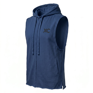 Camiseta sin mangas con capucha de mezcla de algodón con LOGO personalizado, estampada, talla grande, lisa, para hombre, para entrenamiento deportivo, ropa deportiva informal. - Product Image 3