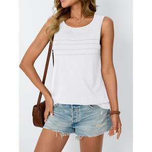 2025 2025 verano mujeres camisetas sin mangas transpirables básicas de moda sin mangas cuello redondo blusas elegantes trajes casuales con cuello de lazo - Product Image 2