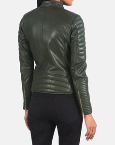 Genuine <b>Leather</b> Printed Vintage Women Motorcycle <b>Jacket</b> Full Sleeve Stand Collar Zipper Closure Autumn Wear Cheap Price Low MOQ - Product Image 3