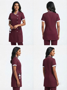 Blouse médicale à manches courtes pour infirmières, col montant, robe de travail médicale une pièce pour médecins et infirmières - Product Image 3