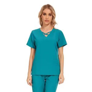 Unisex Short-Sleeve Nursing Uniform Custom Hospital Knitted Cotton Breathable Scrubs <b>Set</b> High Quality Custom Logo - Product Image 1