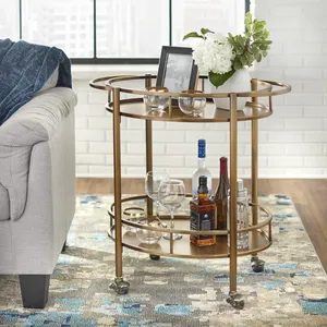 Carrito de Bar Redondo de Cerámica Ecológico Personalizado con Dos Niveles y Ruedas para Servicio de Bebidas en Fiestas al Estilo Americano - Product Image 5