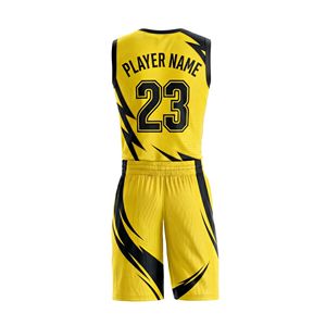 Tenue de basket-ball professionnelle pour hommes à sublimation haute contrastation, motif géométrique vif jaune et noir, kit de match - Product Image 2