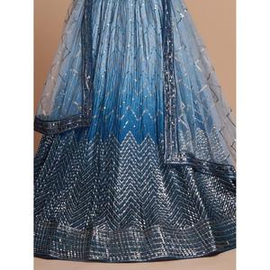 Hermoso Lehenga Choli Azul con Lentejuelas para Mujer, Semi-Cosido, Ropa Festiva con Dupatta, Colección Chinon, Ropa Zeel - Product Image 2