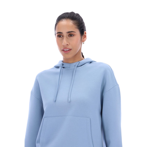 <b>Women</b> Light <b>Blue</b> Hooded Sweatshirt Solid Color Cotton <b>Fleece</b> Casual Autumn Style Regular Length Full Sleeve - Product Image 4