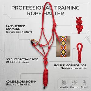 Cuerda de Entrenamiento Profesional Roja, Cabezal de Caballo Trenzado a Mano, Brida de 4 Hilos, Nudo de Fiador para Establos, Lazo para Caballo, Equipo Práctico y Duradero - Product Image 5