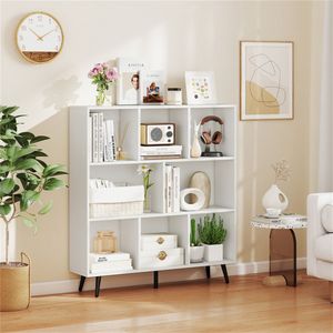 Libreria angolare moderna a 3 ripiani in legno massello con 5 gambe in metallo per soggiorno - Product Image 1