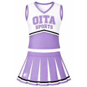 Ensemble d'uniforme de cheerleading violet lavande, haut sans manches à col en V, jupe plissée, tenue de sport pour équipe athlétique, performance de danse, entraînement - Product Image 1