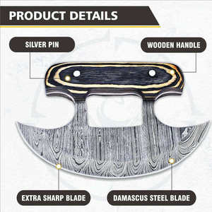 Cuchillo Ulu Alaskan de Acero de Damasco Forjado a Mano con Mango Personalizado de Madera Pakka, Mezzaluna, Picador de Hierbas, Cortador de Pizza - Product Image 6