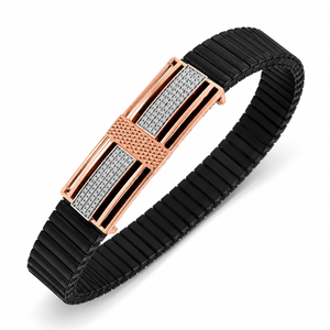 18KT Gold Black Ceramic Diamond Bar Bracelet <b>for</b> <b>Men</b> High Polish Contemporary Geometric Luxury Wedding Party Daily Wear Gift - Product Image 4