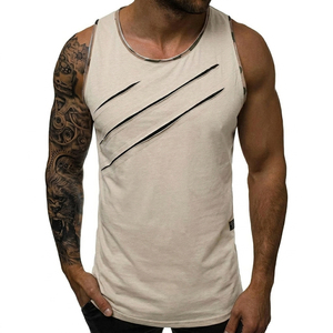 Camiseta sin mangas para gimnasio para hombre, diseño rasgado, camiseta deportiva sin mangas, chaleco atlético con capas en contraste, camisetas deportivas al por mayor - Product Image 6