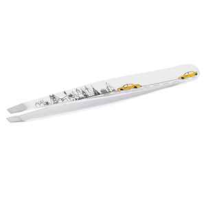 Powder Coated Car Printed Eyebrow Tweezers Custom Logo Sustainable Steel Slanted Pointed Tips Brow Tweezers With Low MOQ - Product Image 5