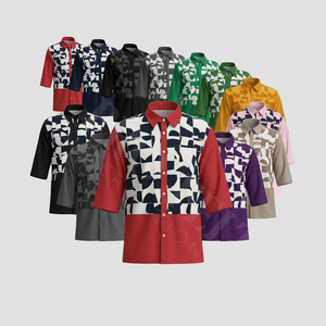 Chemise personnalisée à motif damier imprimé, manches courtes, boutonnée, tendance, confortable et élégante, coupe longue - Product Image 1