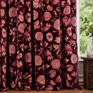 Modern Floral Cotton Velvet <b>Curtains</b> Burgundy Drapes for Skylight Home Decor Luxury Style - Product Image 1