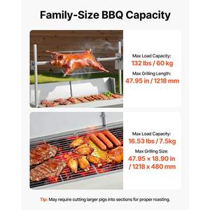Kit de rôtissoire électrique en acier inoxydable à 4 niveaux de hauteur, avec déflecteur de 46 pouces, capacité de 132 lb, roues, pour barbecue extérieur, camping, porc, agneau - Product Image 3
