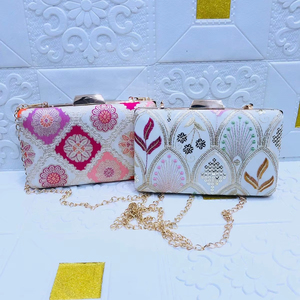 Wholesale Craftstages International Women Solid <b>Clutch</b> Bag Chain | Designer <b>Wedding</b> Party Evening Handbag 1-1.9L Capacity Satin - Product Image 1