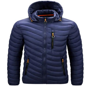 New Heavy Weight Eco-Friendly Winter <b>Puffer</b> <b>Jacket</b> with Hooded Collar Stand Slim Fit Vintage Design Front Logo <b>Thin</b> Style - Product Image 6