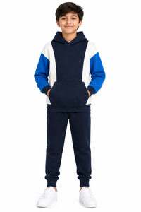 Kids Winter Navy Blue <b>White</b> Royal Blue Hooded Tracksuit Set 100% Cotton Pullover Hoodie Matching <b>Jogger</b> Pants Comfort - Product Image 1