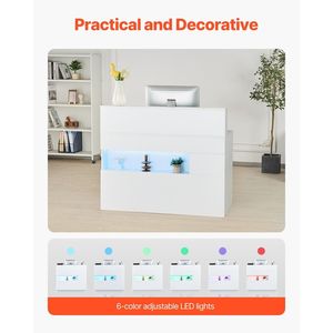 Reception da 47 pollici rettangolare bianco ufficio con luce a LED 2 cassetti prese di corrente per il bancone anteriore del salone di bellezza della hall - Product Image 3