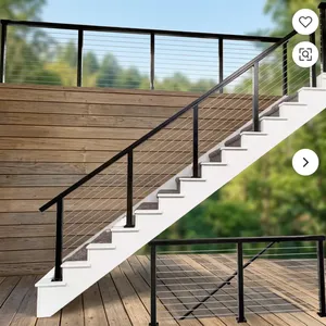 Rampe d'escalier moderne en acier inoxydable noir résistante à l'eau avec câbles horizontaux et poteaux carrés pour la sécurité des escaliers intérieurs à domicile - Product Image 4