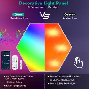 8 Paneles de Luz Hexagonales RGBW Coloridos, Lámparas de Pared para Juegos, Decorativas, Sincronización con Música, Control Remoto, Temporizador, Control por Aplicación - Product Image 3