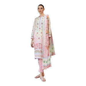 Ensemble Kurta pour femmes en coton imprimé floral, longueur cheville, avec pantalon rose et dupatta, tenue décontractée traditionnelle indienne et pakistanaise - Product Image 1