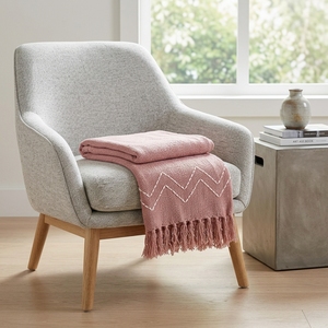 Plaid décoratif léger en tissu doux tissé rose à motif zigzag, pour canapé et lit, idéal comme écharpe ou châle, textile de maison - Product Image 4