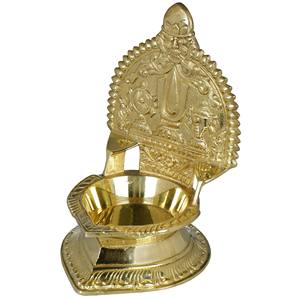 โคมไฟทองเหลืองขนาดใหญ่5นิ้วทำด้วยมือพร้อมสัญลักษณ์ vaishnava ของตกแต่งบ้านที่เป็นเอกลักษณ์จากอินเดียใต้สำหรับเป็นของขวัญผลิตในอินเดีย - Product Image 3