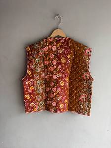 Floral <b>Quilted</b> Cotton Bomber <b>Jacket</b> Reversible Striped <b>Pattern</b> Short Sleeve Eco-Friendly Belt Closure for Women Spring GIFT for - Product Image 6