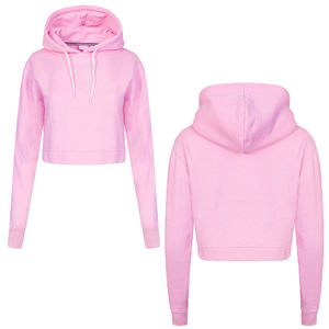 Sudaderas con capucha coreanas de algodón recortadas al por mayor para mujer, sudaderas con capucha de punto liso negro polar claro personalizadas - Product Image 1