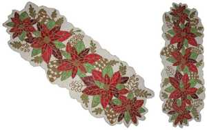 Hand Beaded <b>Table</b> Runner: <b>White</b> Glass Beads, Holiday Centerpiece Elegant Poinsettia - Product Image 4