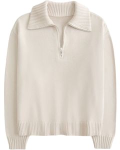 Pull en tricot à col zippé unisexe, couleur unie, col rabattu, coupe classique, vêtement d'automne - Product Image 1