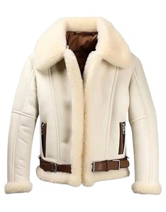 Custom Luxury White Leather Jacket Men B3 Bomber Real Sheepskin Shearling Coat Winter Warm Fur <b>Lined</b> Aviator Flight Jacket Top - Product Image 3