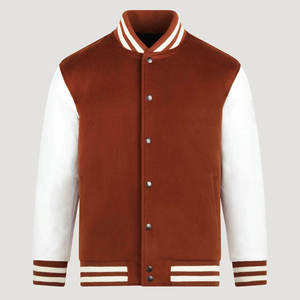 Veste de sport d'hiver personnalisée OEM en cuir et laine avec col montant et broderie sur le devant pour hommes - Product Image 1