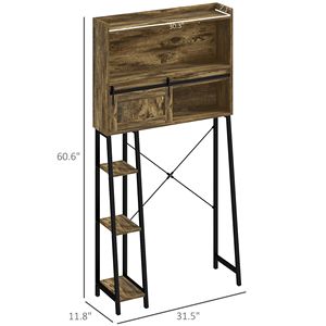 Rustic Brown Over the Toilet <b>Storage</b> Cabinet 4 <b>Open</b> Shelves Bathroom Organizer with 3 Compartments - Product Image 3