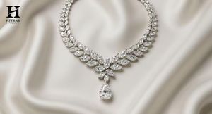 Marquise Leaf Motif Bridal <b>Necklace</b> 14K White Gold Pear Cut Drop Pendant Choker Moissanite Laurel V Crown <b>Statement</b> High Jewelry - Product Image 2